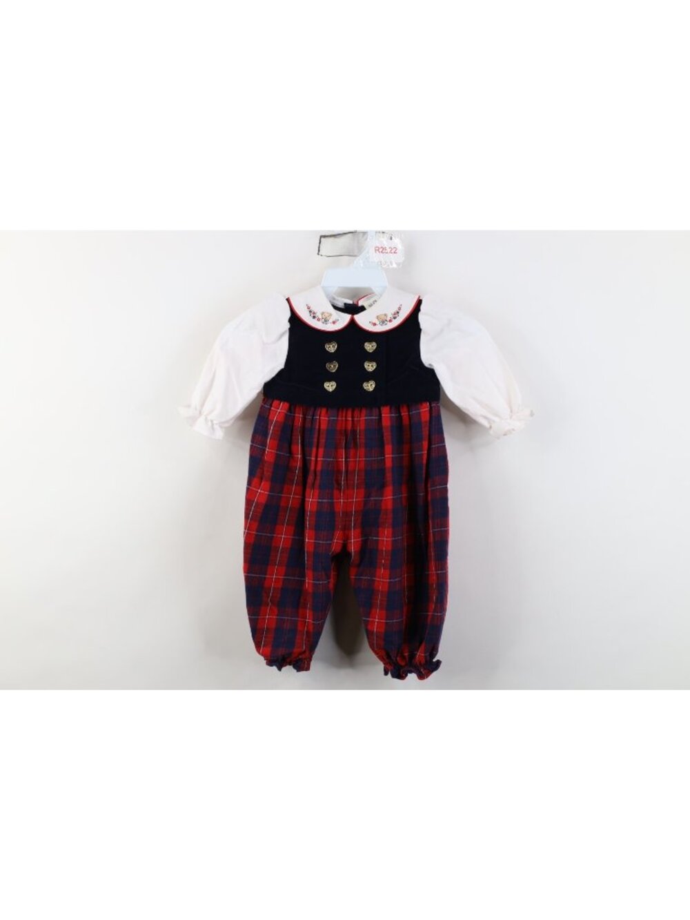 Vtg 80s 90s Girls Baby 12M 12 Months Heart Bear Velvet Ruffled One Piece Suit